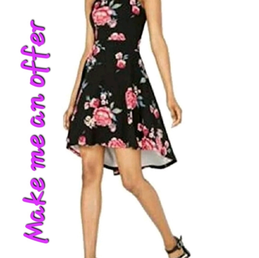 Crave Fame Floral Halter Hi Low Dress  